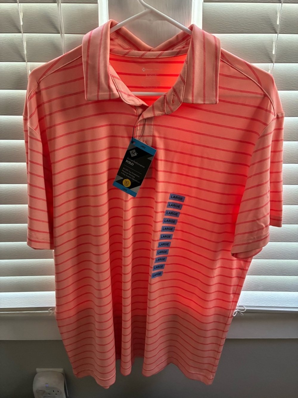 Men's Coral/Orange Striped Polo Shirt - Classic Short Sleeve
